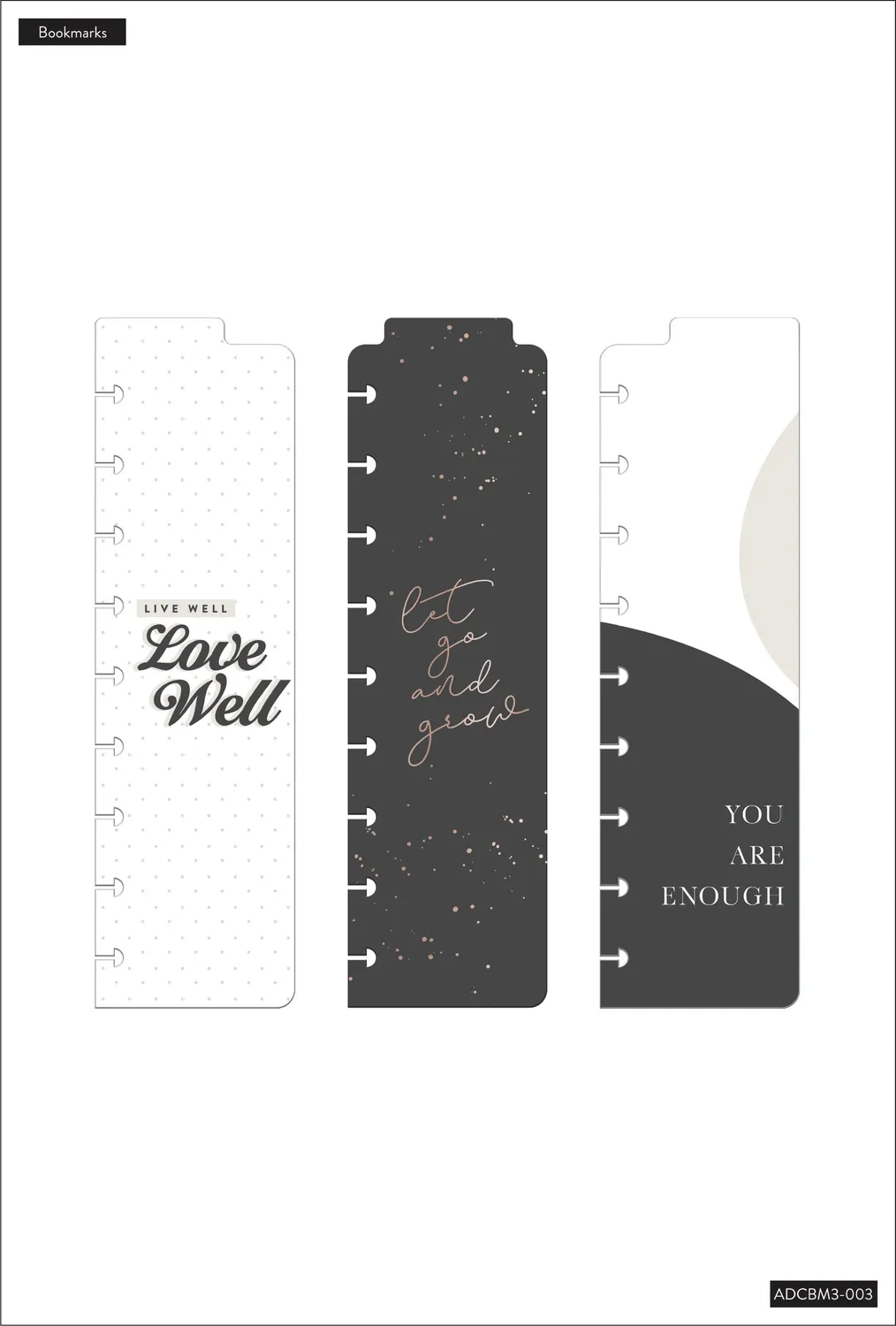 Happy Planner Black and White marque-pages Classic lot de 3 noir