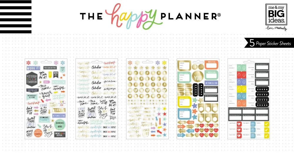 Happy Planner Fitness carnet autocollants sport 5 planches doré