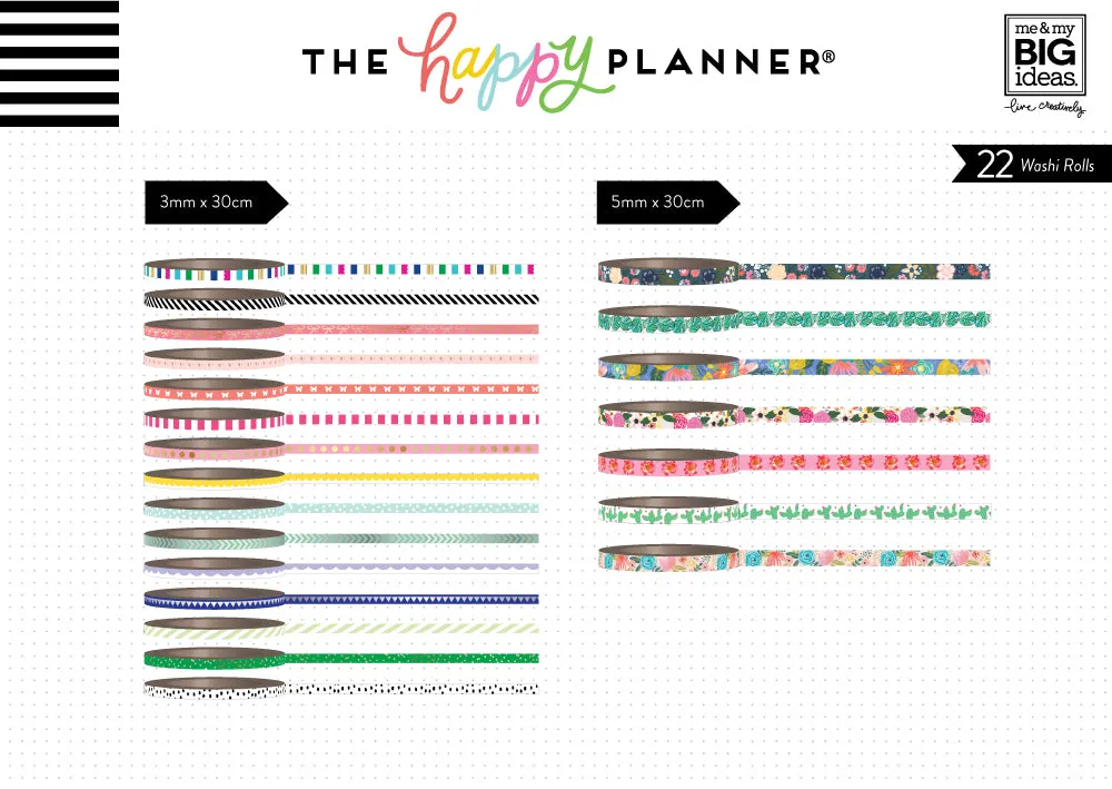 Happy Planner washi tape floraux 22 rouleaux assortiment