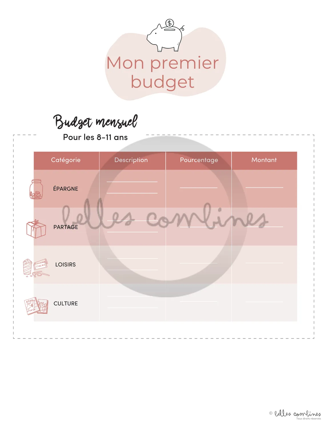 Les Belles Combines Mon premier budget fiche enfant à imprimer 7-12 ans