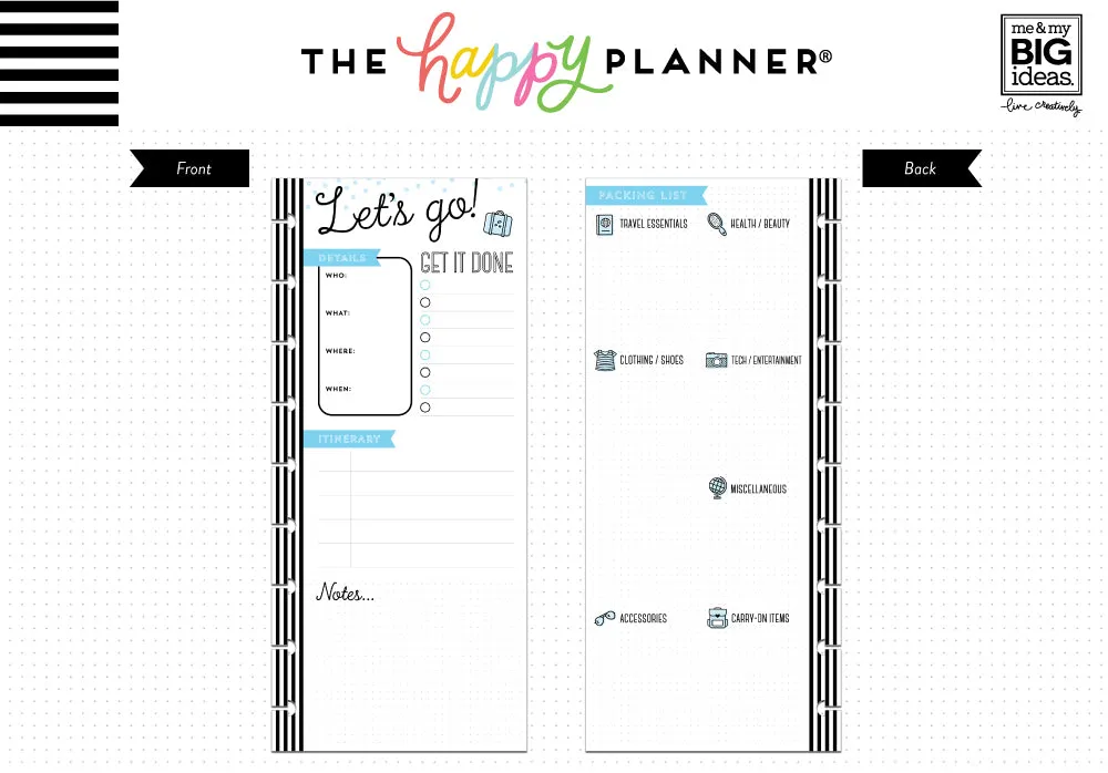 Happy Planner Classic Travel recharge papier demi-page 60 feuilles