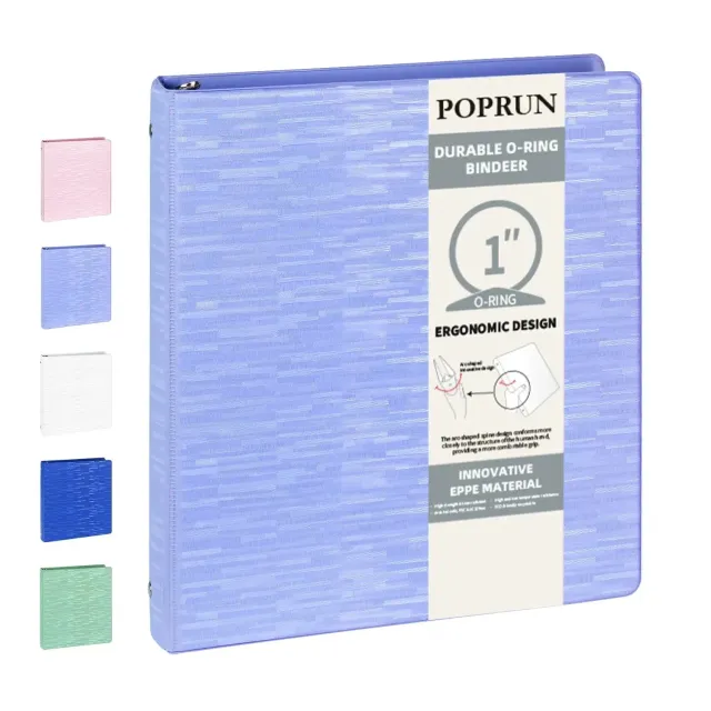 Poprun EP001MO10-P1 classeur 3 anneaux ronds 1 pouce 175 feuilles