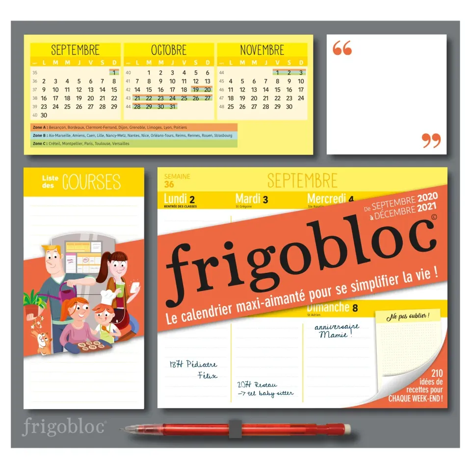 Frigobloc Hebdomadaire Calendrier familial sept 2020-déc 2021
