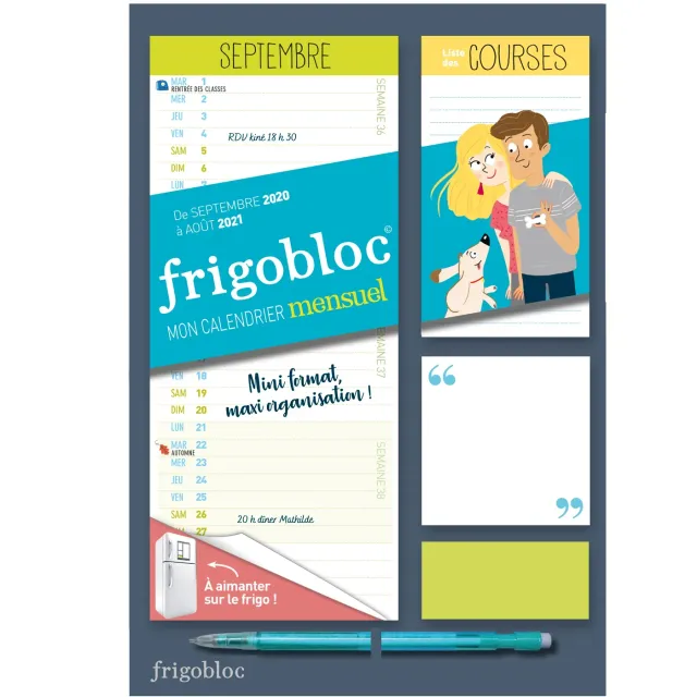 Frigobloc Mini mensuel 2021 calendrier familial aimanté sept 2020-août 2021