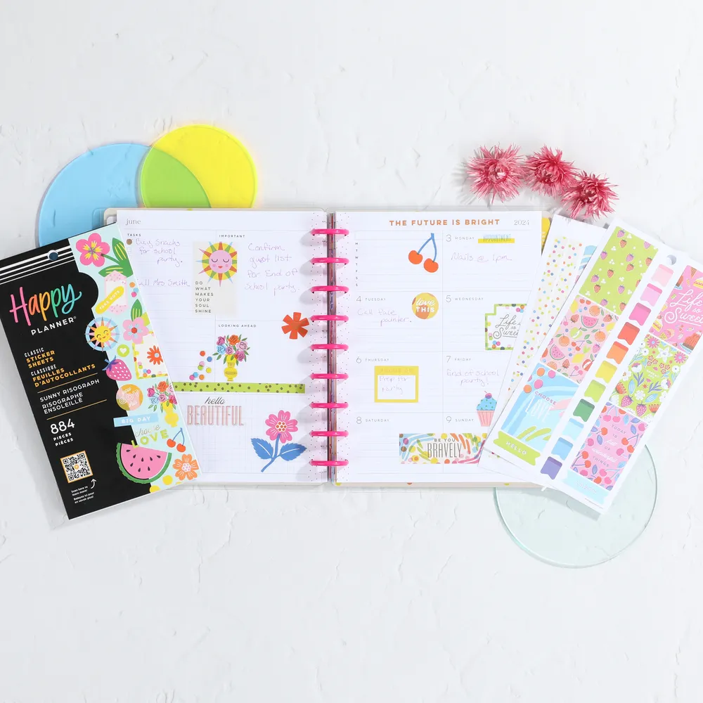 Happy Planner Sunny Risograph stickers 884 pièces 30 feuilles