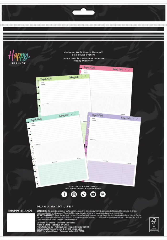 Happy Planner Everyday Project recharge papier big dashboard 40 feuilles