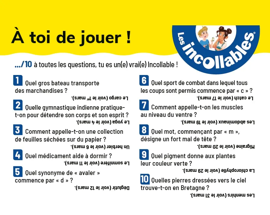 Les Incollables Un mot par jour CE2 8/9 ans calendrier 2021