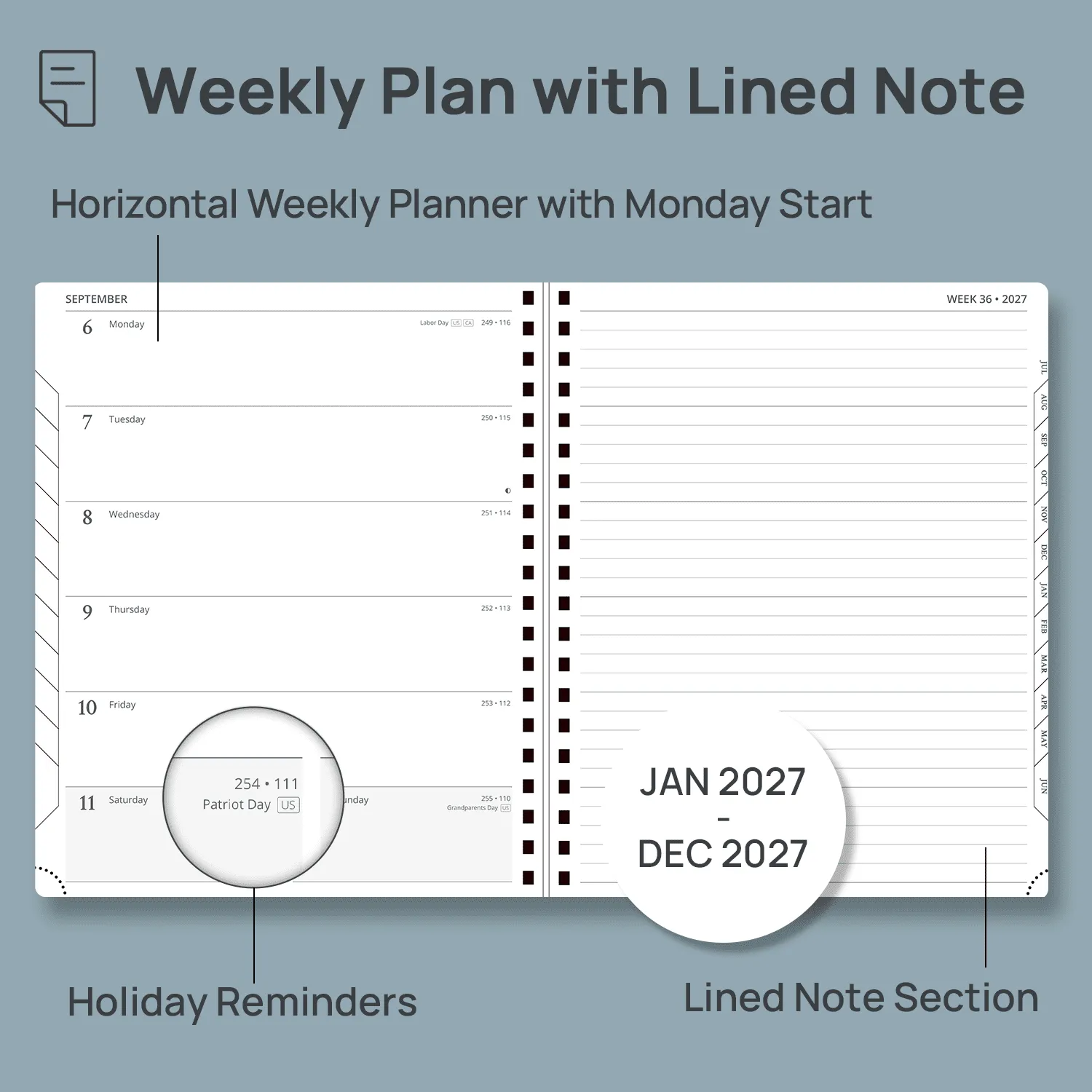 Poprun WENLK7-27 agenda semainier 2027 grand format + notes