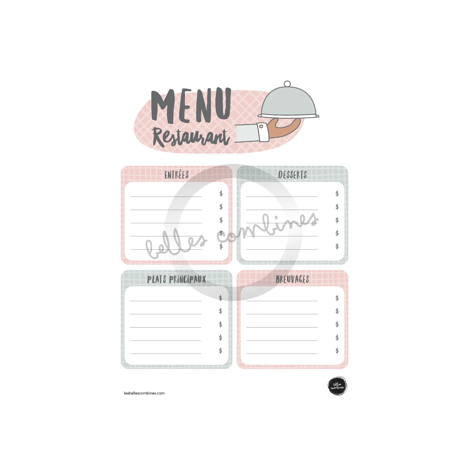 Les Belles Combines Jeu du restaurant jeu à imprimer française