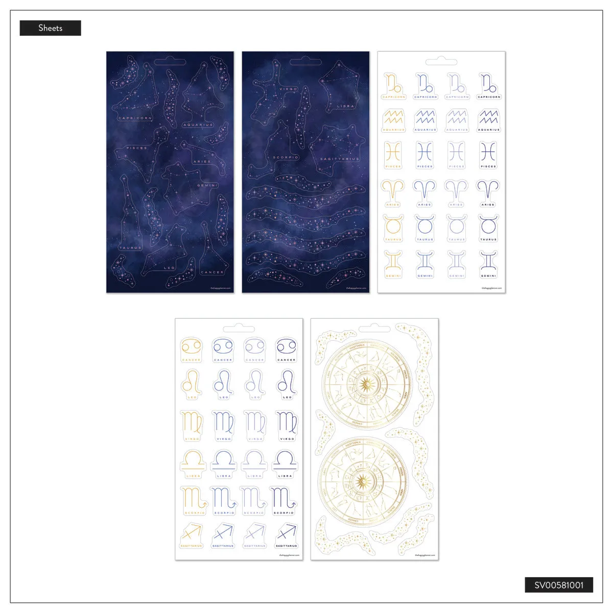 Happy Planner Star Signs stickers 10 planches 208 zodiaque