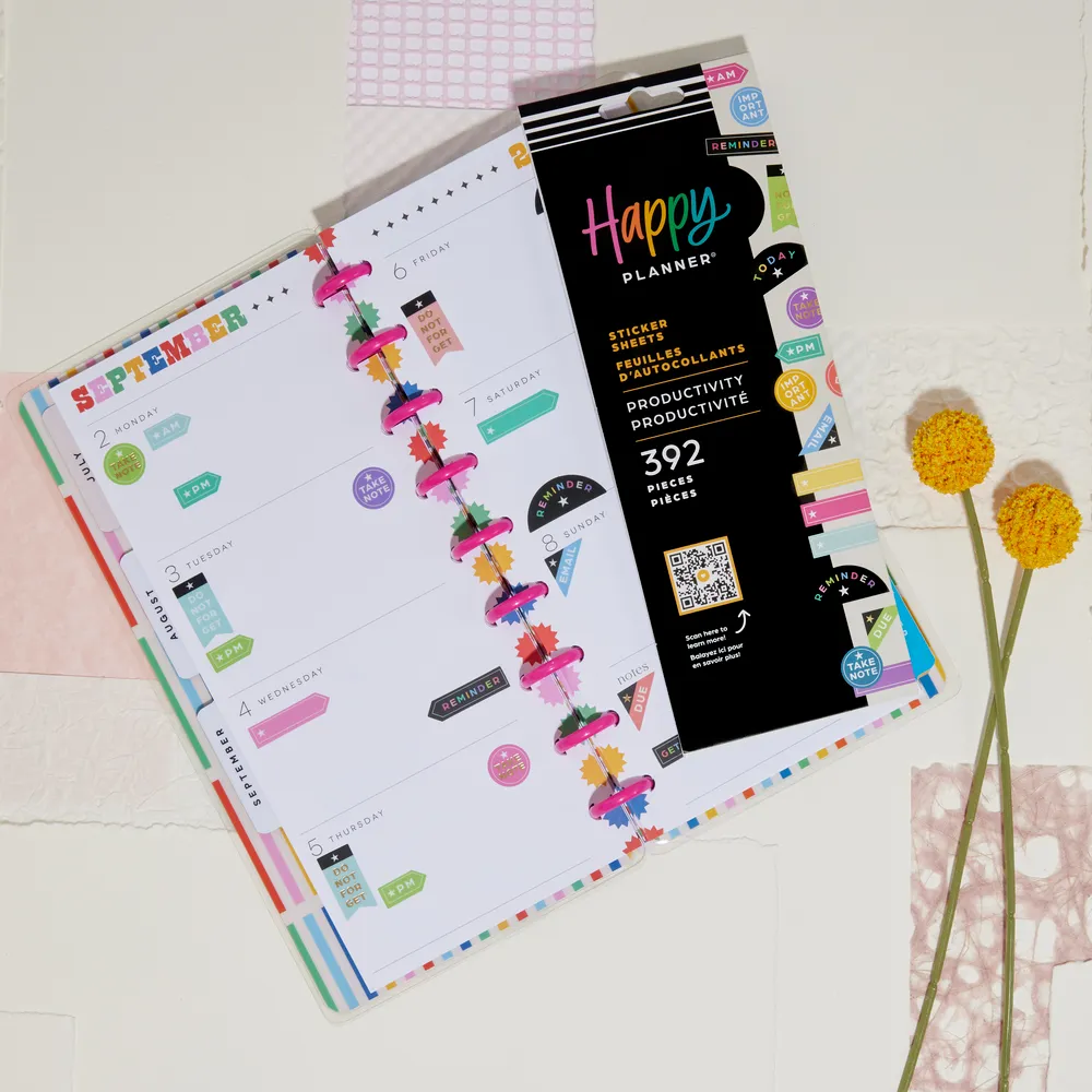 Happy Planner Productivity stickers 8 feuilles pense-bêtes