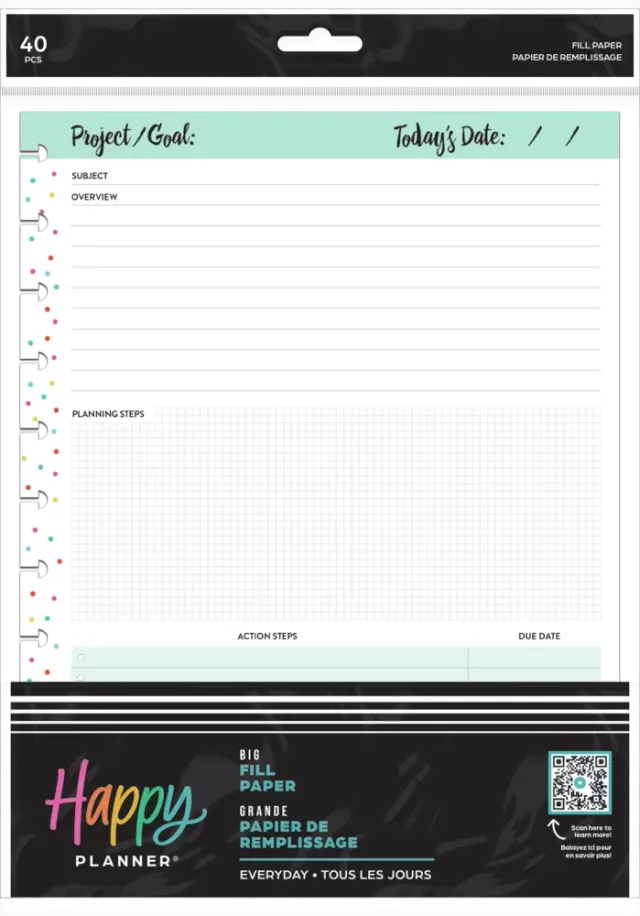 Happy Planner Everyday Project recharge papier big dashboard 40 feuilles