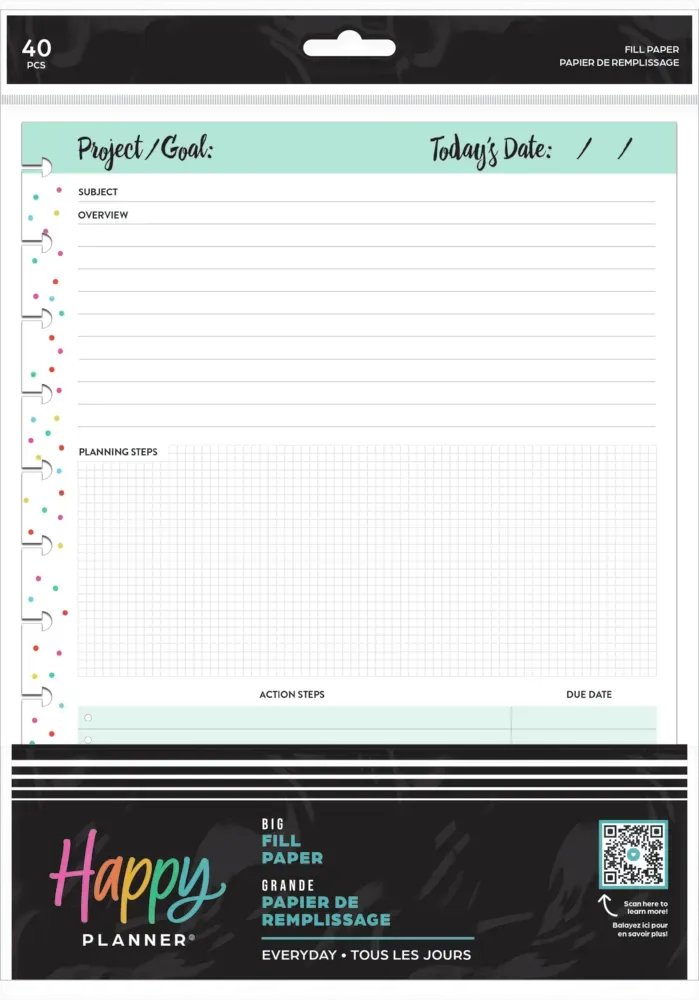 Happy Planner Everyday Project recharge papier big dashboard 40 feuilles