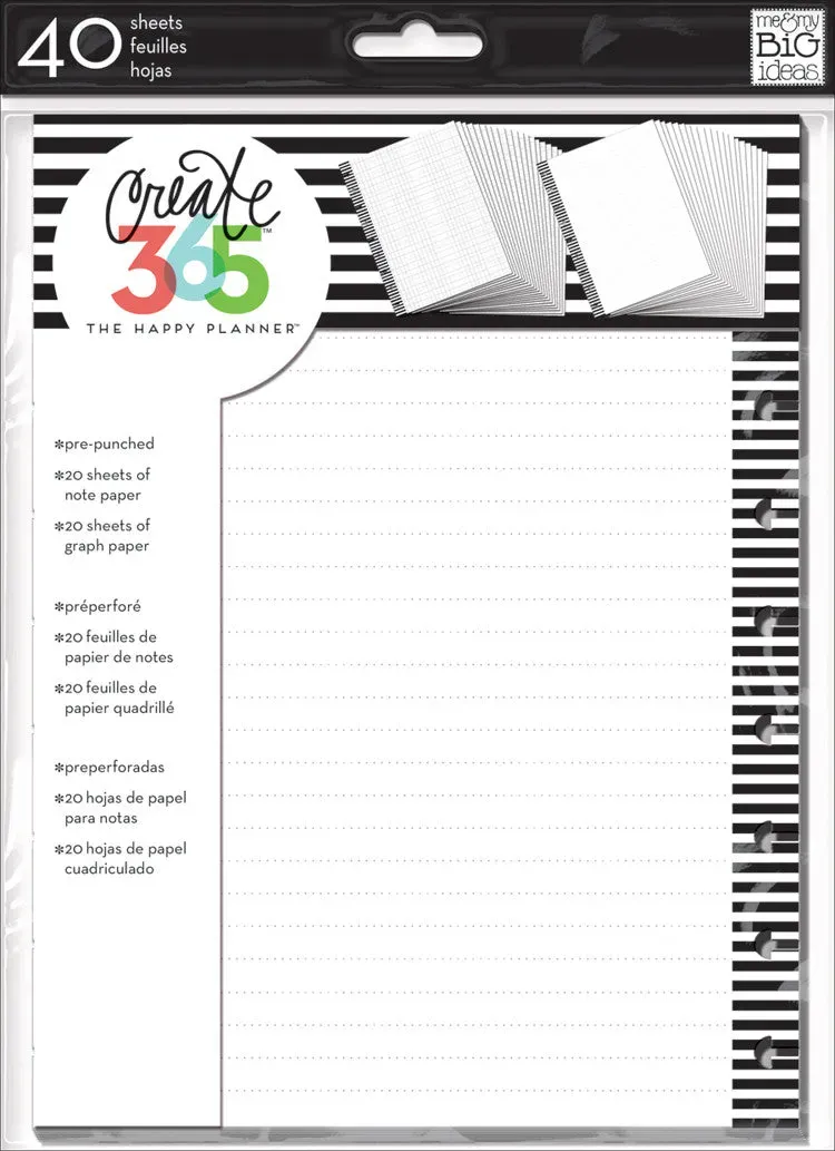 Happy Planner Note Graph B&W Stripes recharge Classic 40 feuilles