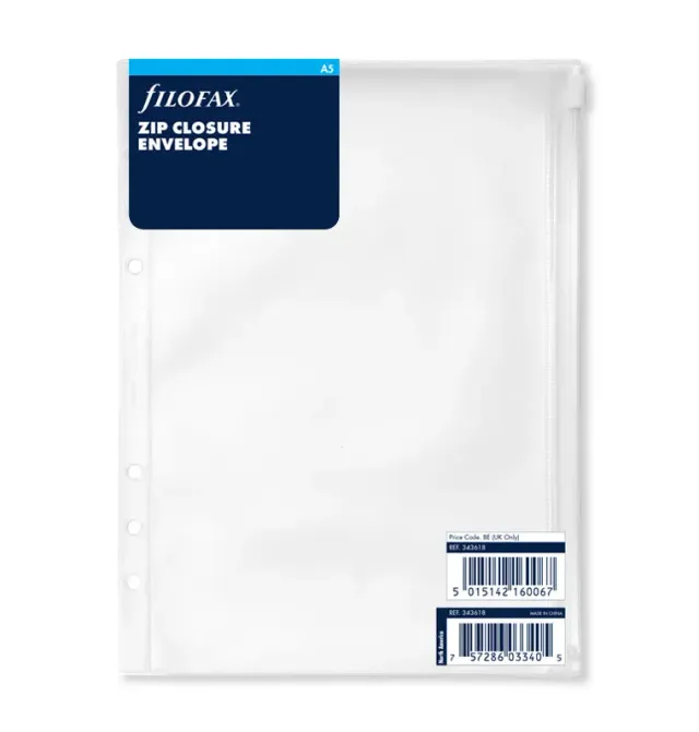 Filofax pochette zippée A5 transparente à anneaux