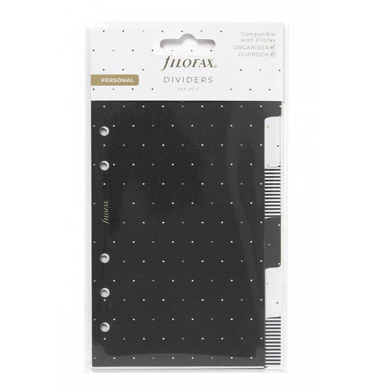 Filofax Moonlight Personal intercalaires 6 onglets noir doré