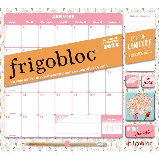 Frigobloc Mensuel calendrier familial 2024 Art déco