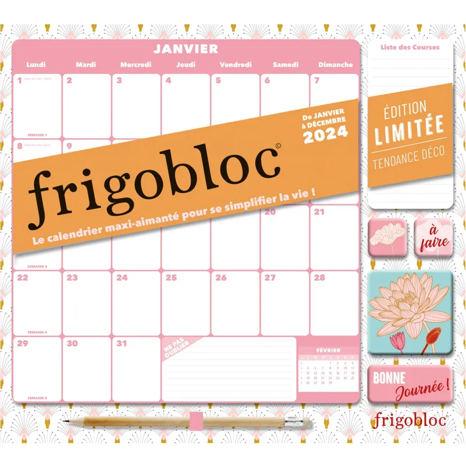 Frigobloc Mensuel calendrier familial 2024 Art déco