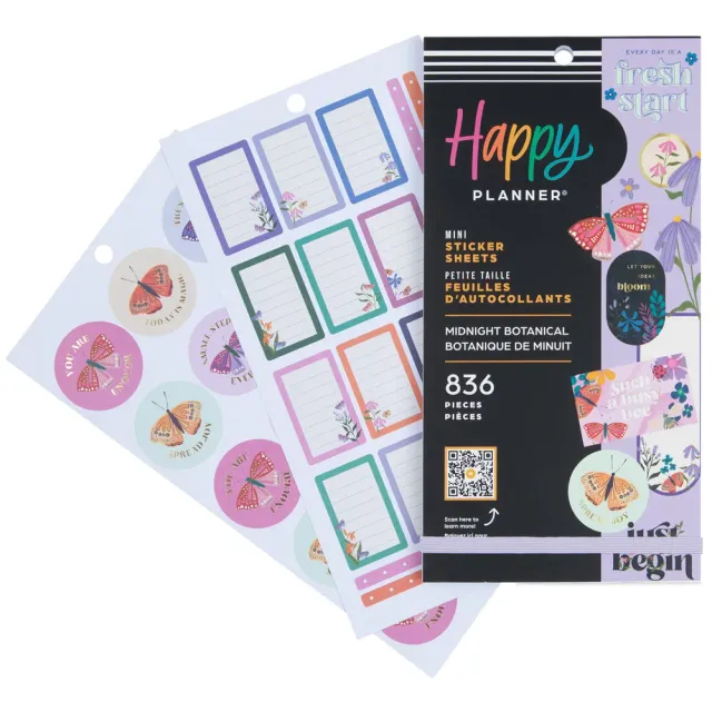 Happy Planner Midnight Botanical stickers Mini 30 feuilles nuit