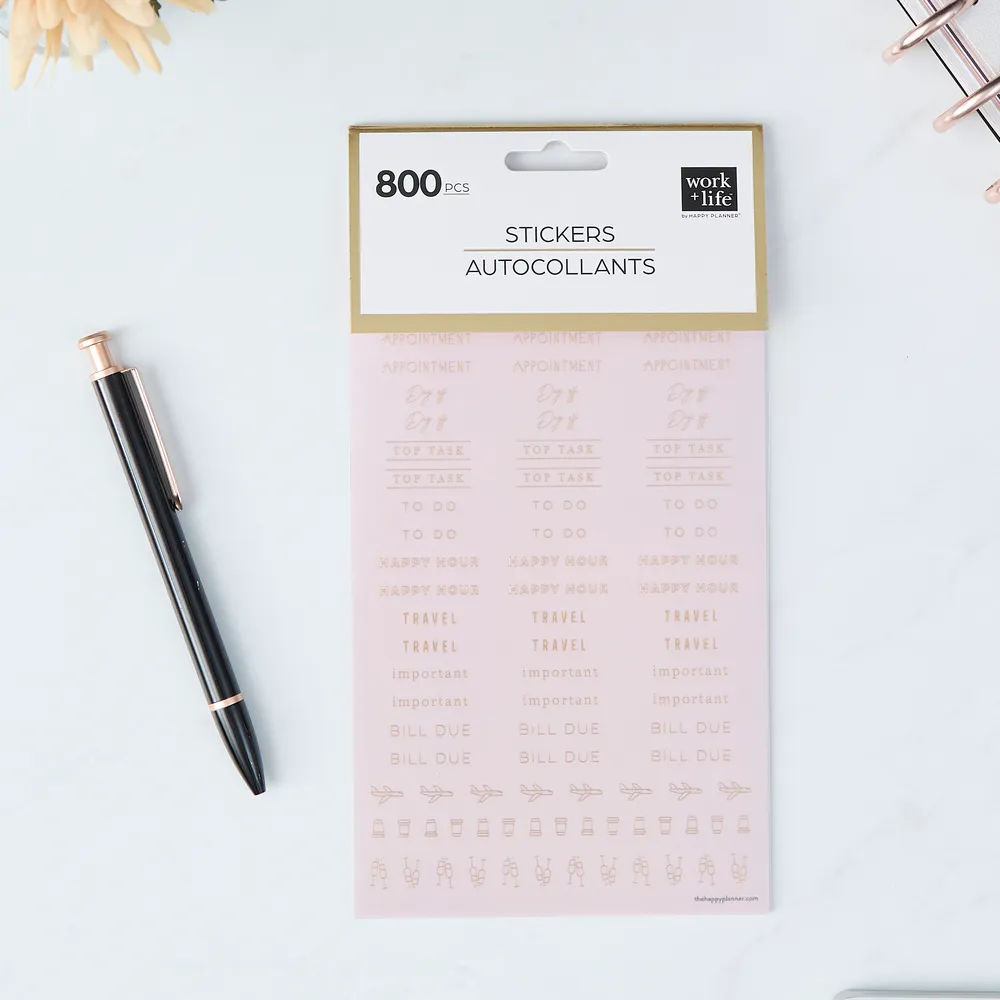 Happy Planner Work + Life Ivory stickers 8 feuilles rappel doré