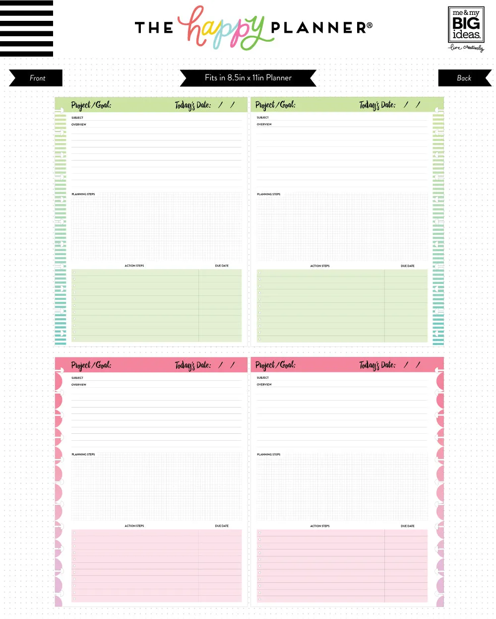 Happy Planner Project papier recharge Big 40 feuilles projets