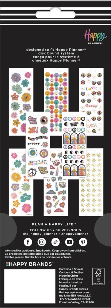 Happy Planner Decades 70s autocollants 8 feuilles rétro