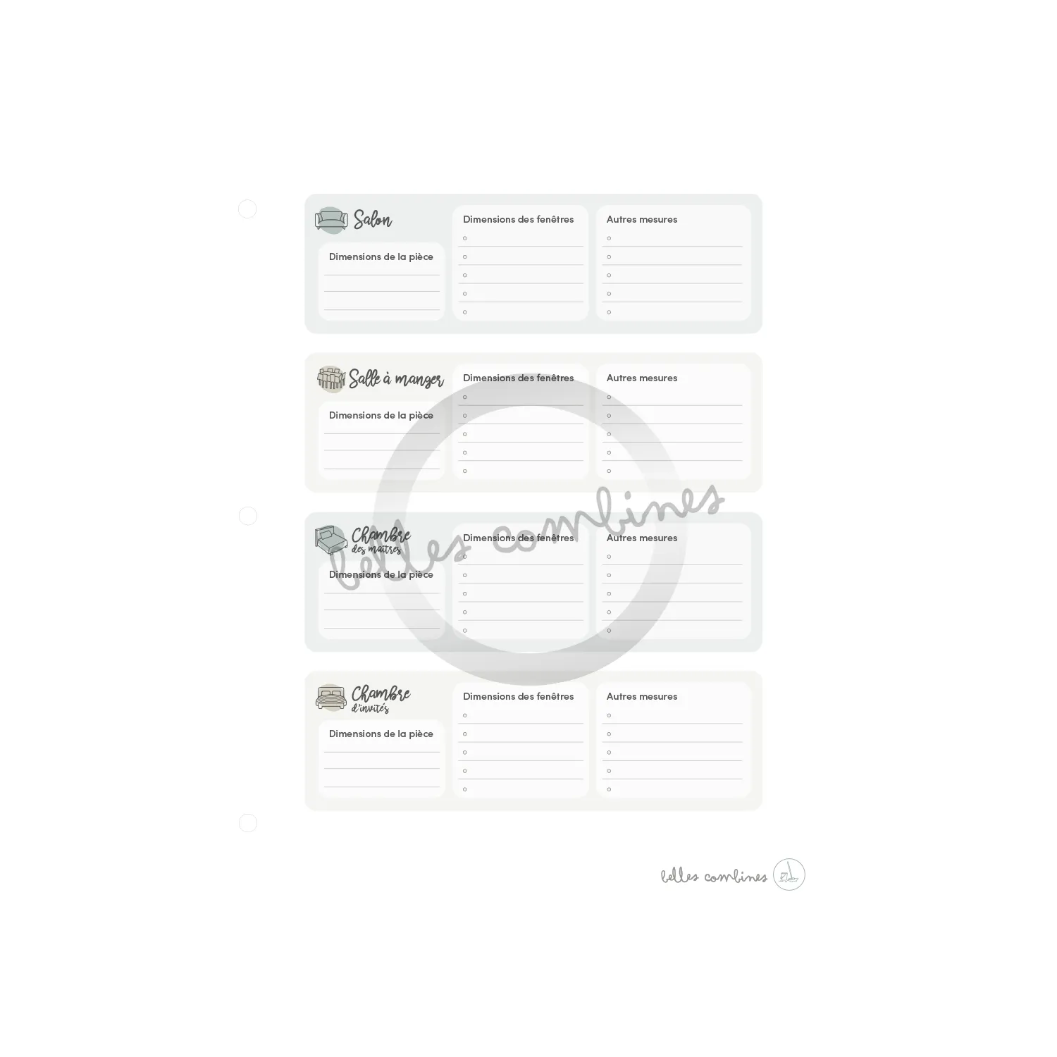 Les Belles Combines Mesures maison fiche organisation à imprimer