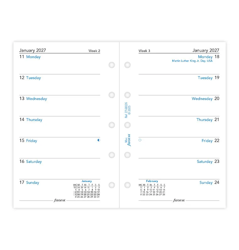 Filofax Classic recharge Mini 1 semaine par page 2027 anglais
