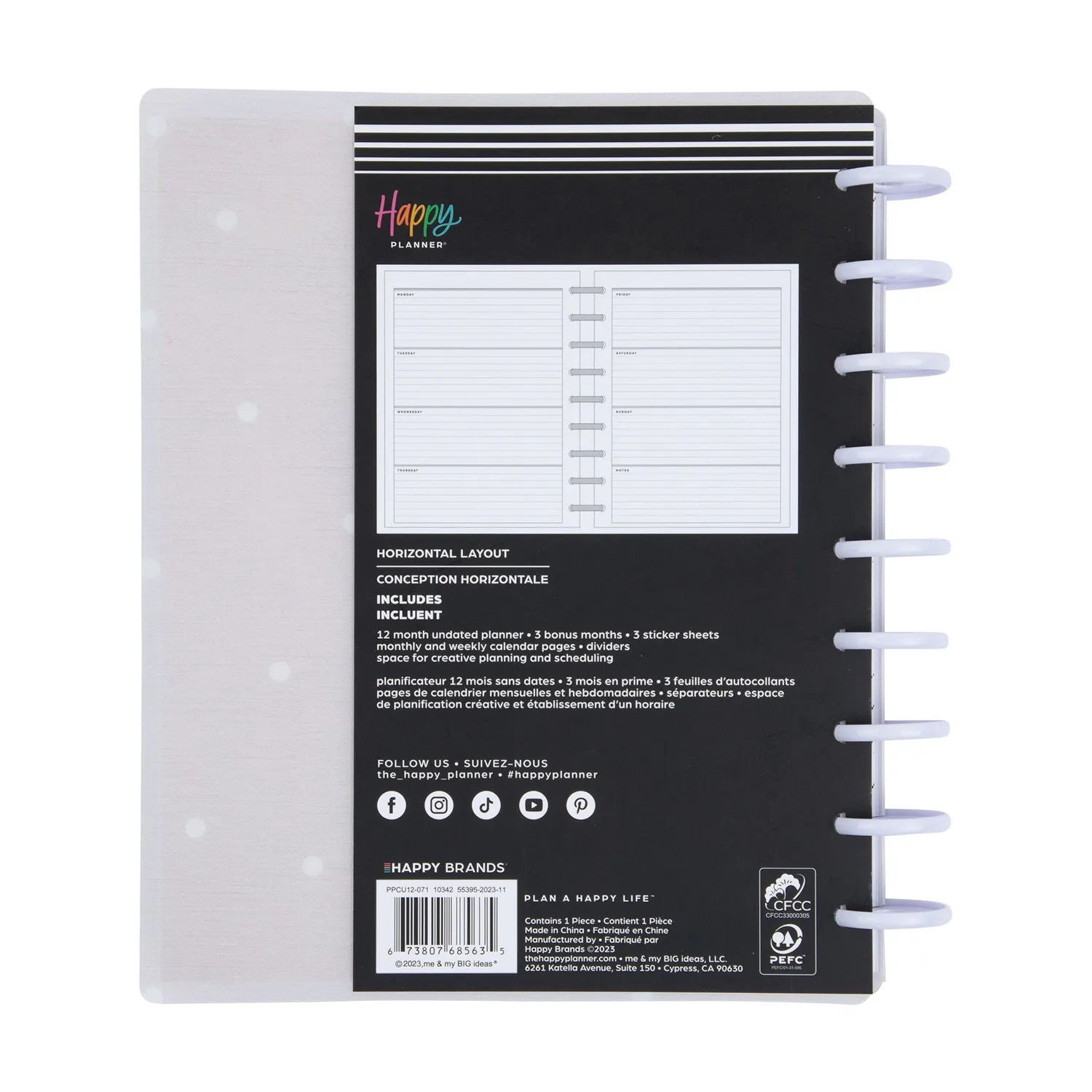Happy Planner Hello Today planner non daté horizontal 12 mois