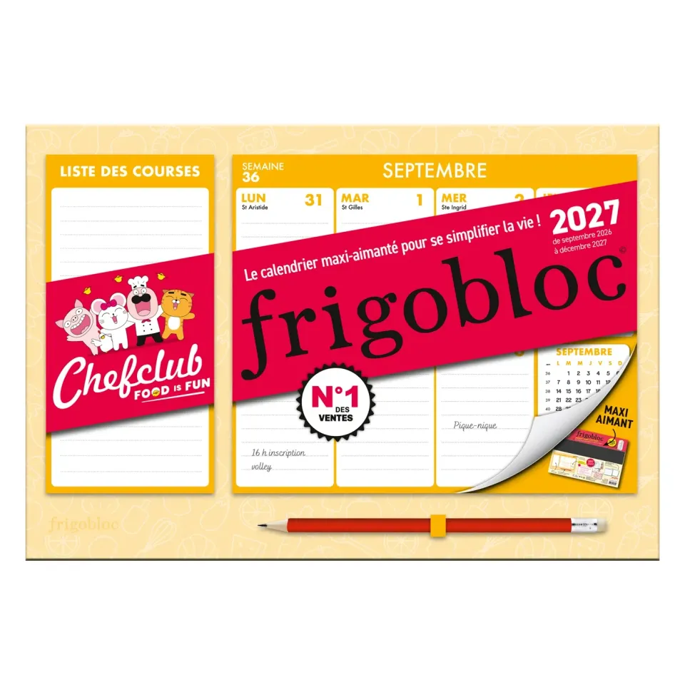 Frigobloc Chefclub mini calendrier familial sept 2026-déc 2027