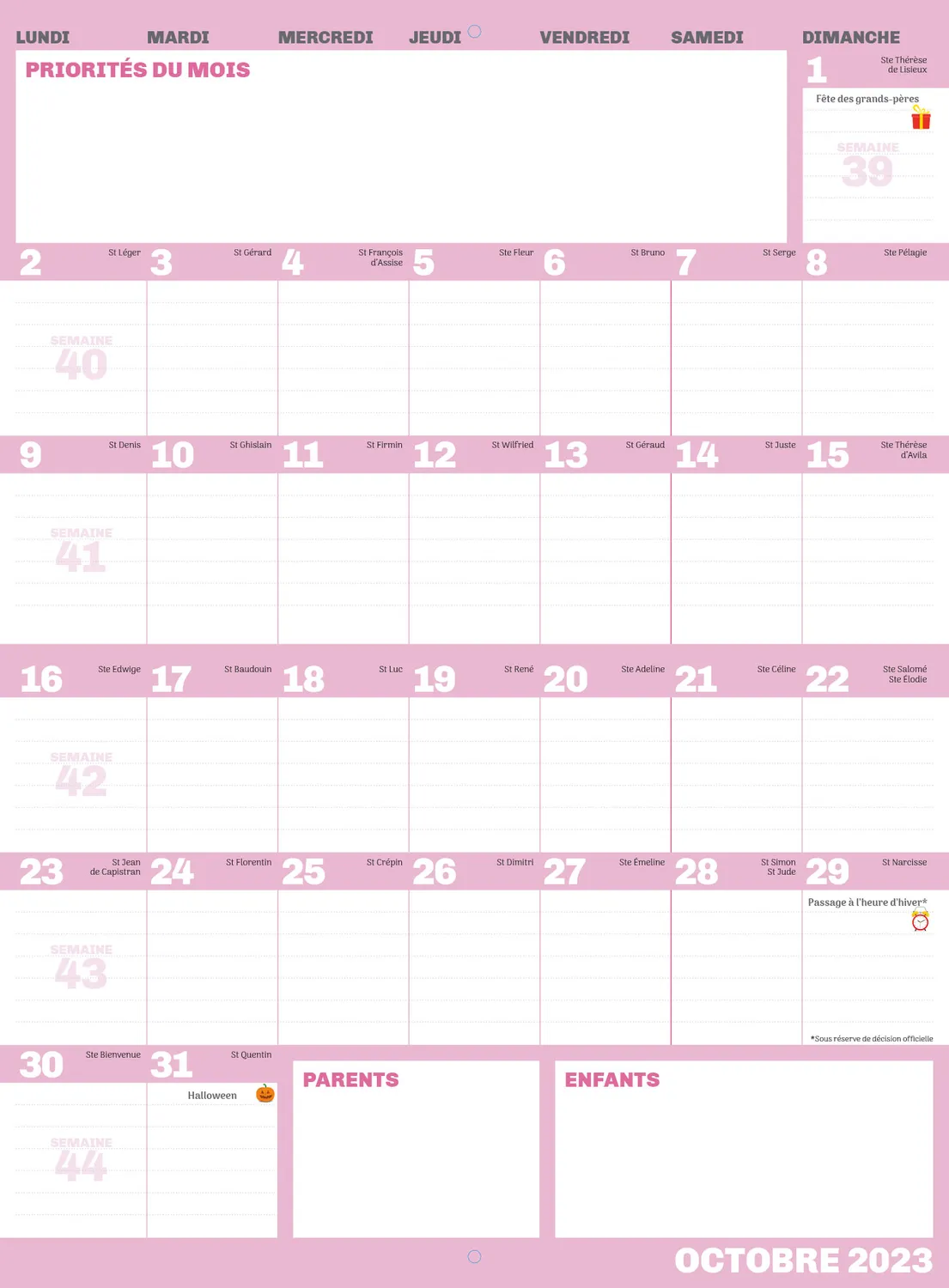 Frigobloc Ultra Simple calendrier familial aimanté frigo