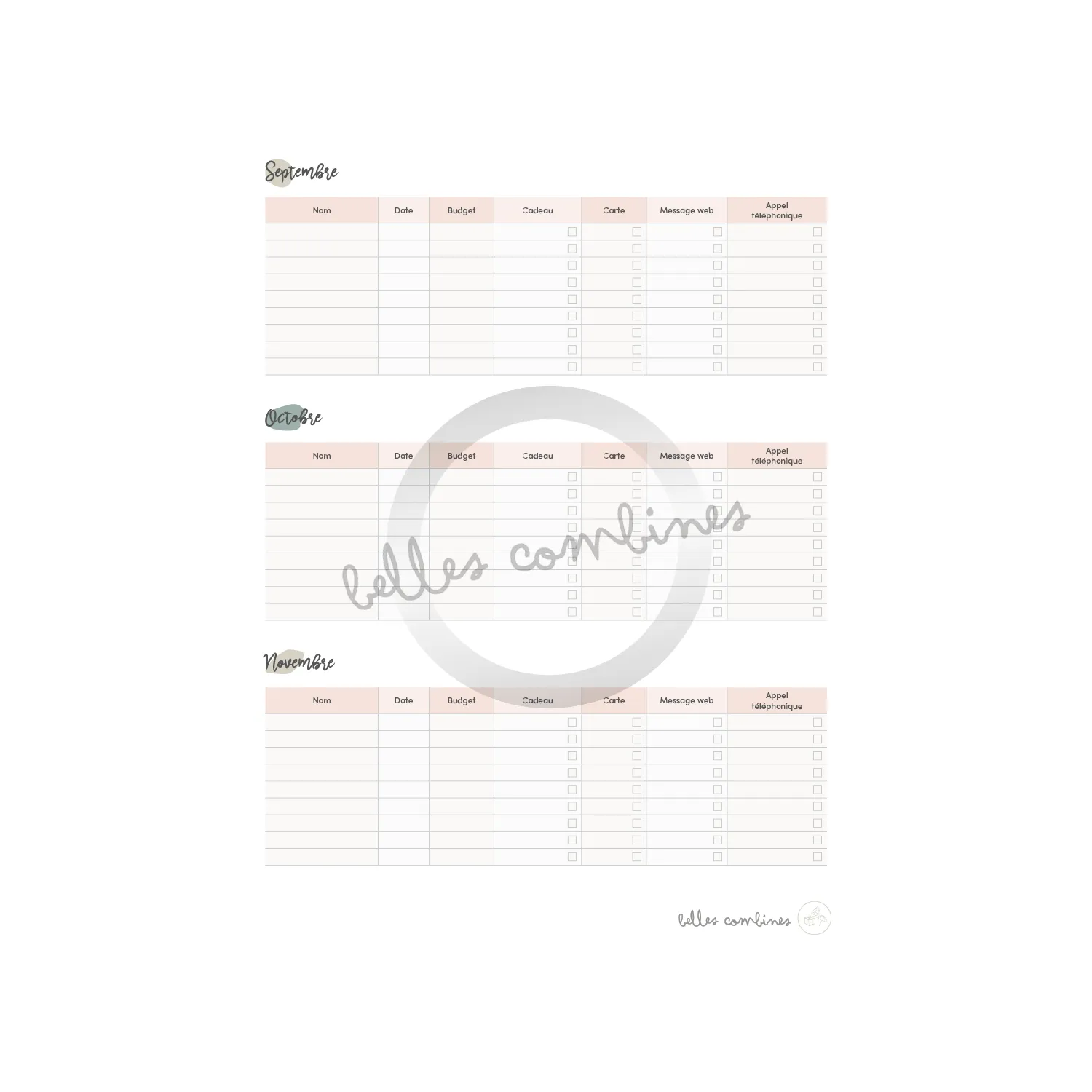 Les Belles Combines Calendrier anniversaires fiche française fêtes