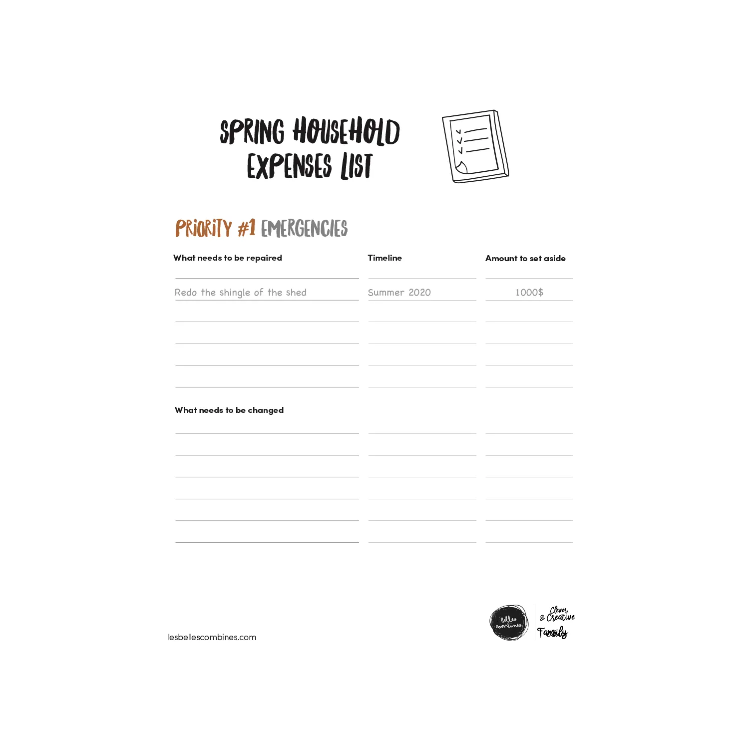 Les Belles Combines Guide ménage Printemps fiche à imprimer française