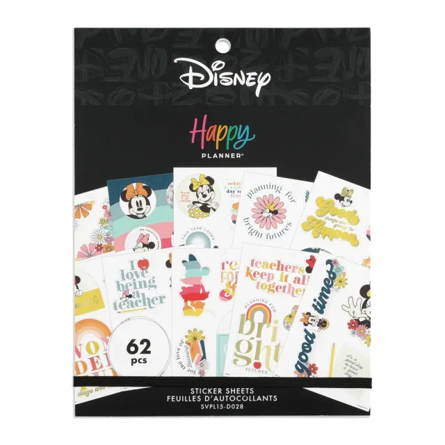 Happy Planner Disney Minnie Teacher stickers grand 15 feuilles 62 pièces