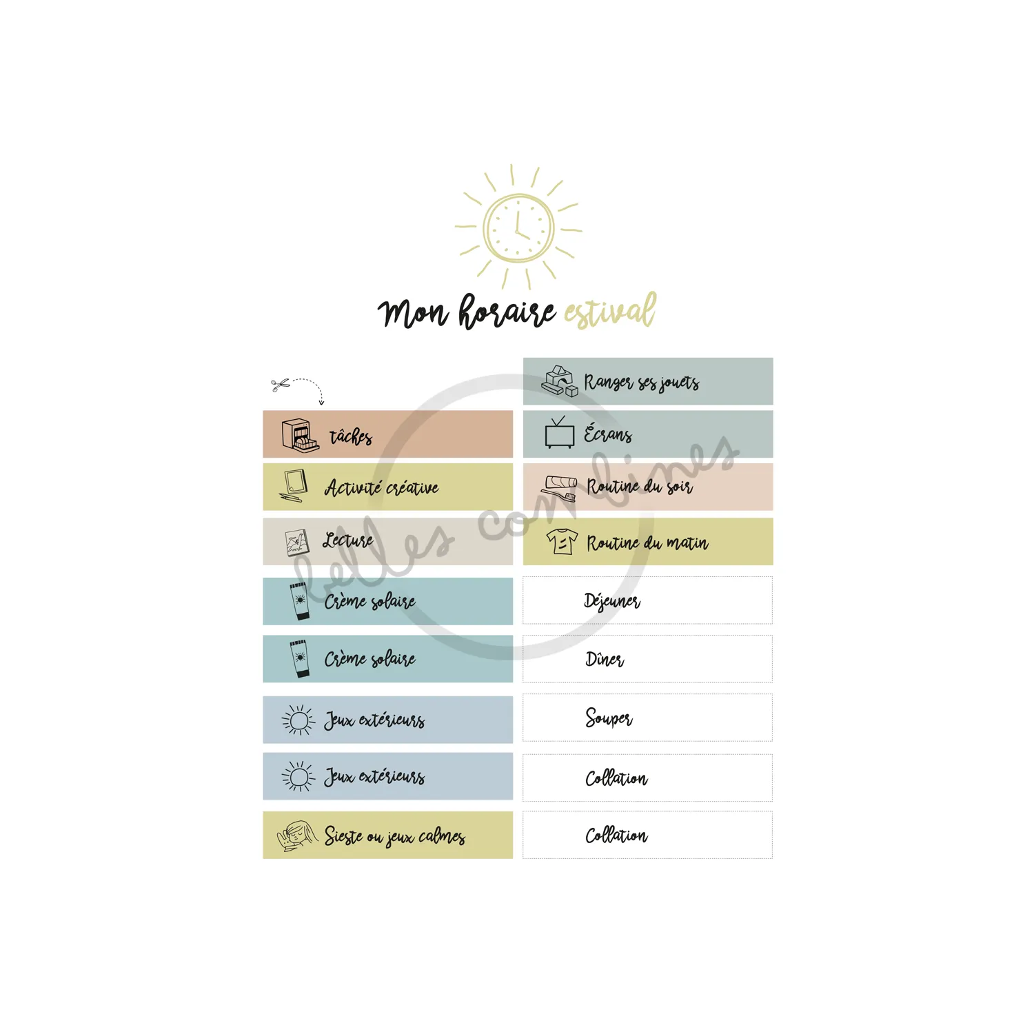 Les Belles Combines Mon horaire estival fiche routine été