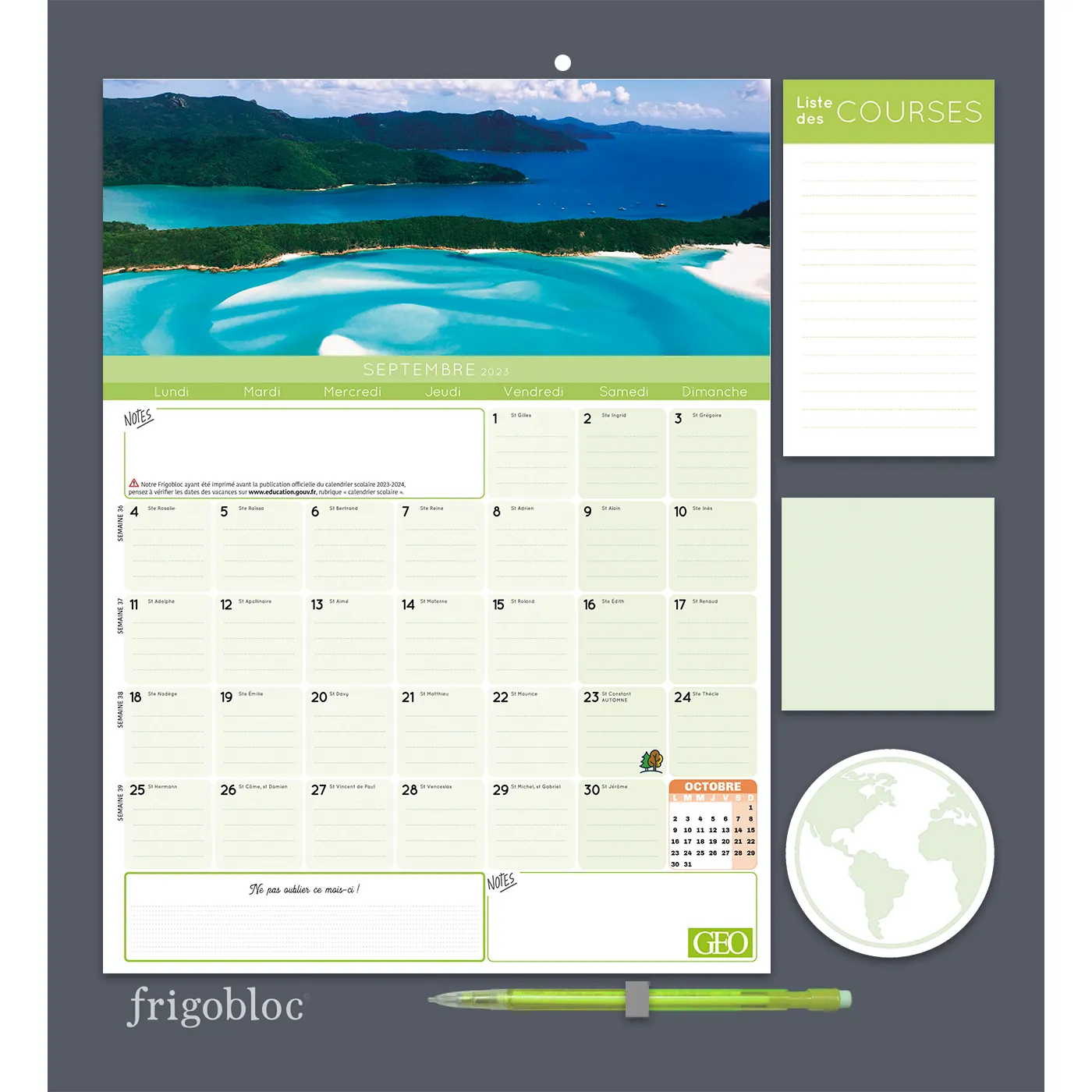 Frigobloc Mensuel 2024 Géo calendrier familial 16 mois