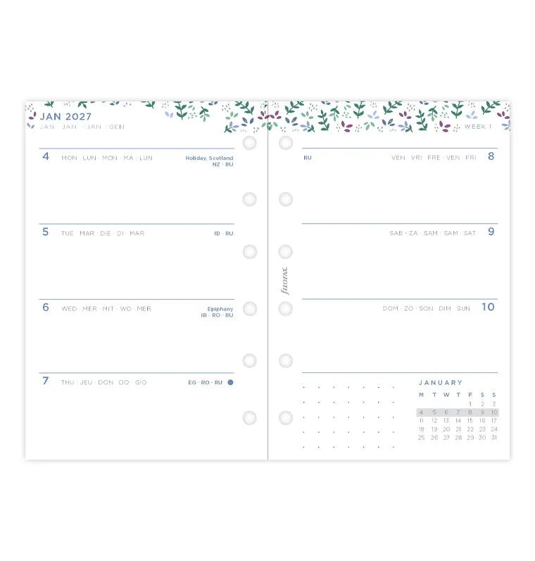 Filofax Garden recharge hebdo Pocket 2027 florale