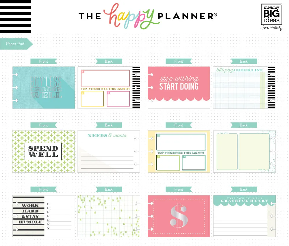 Happy Planner Budget kit accessoires stickers notes cartes