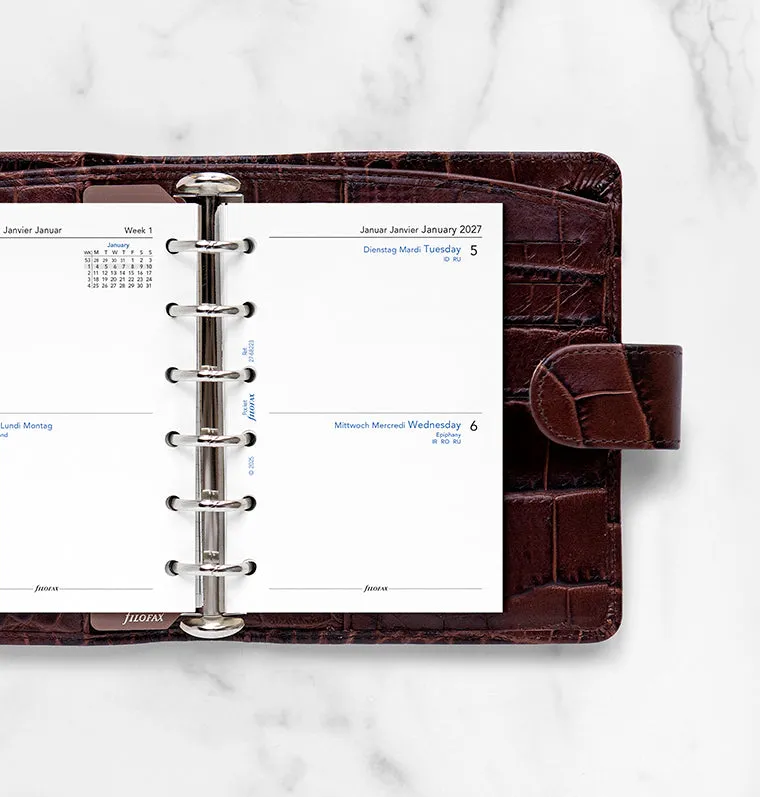 Filofax 68223 recharge agenda 2027 Pocket 2 jours par page multilingue