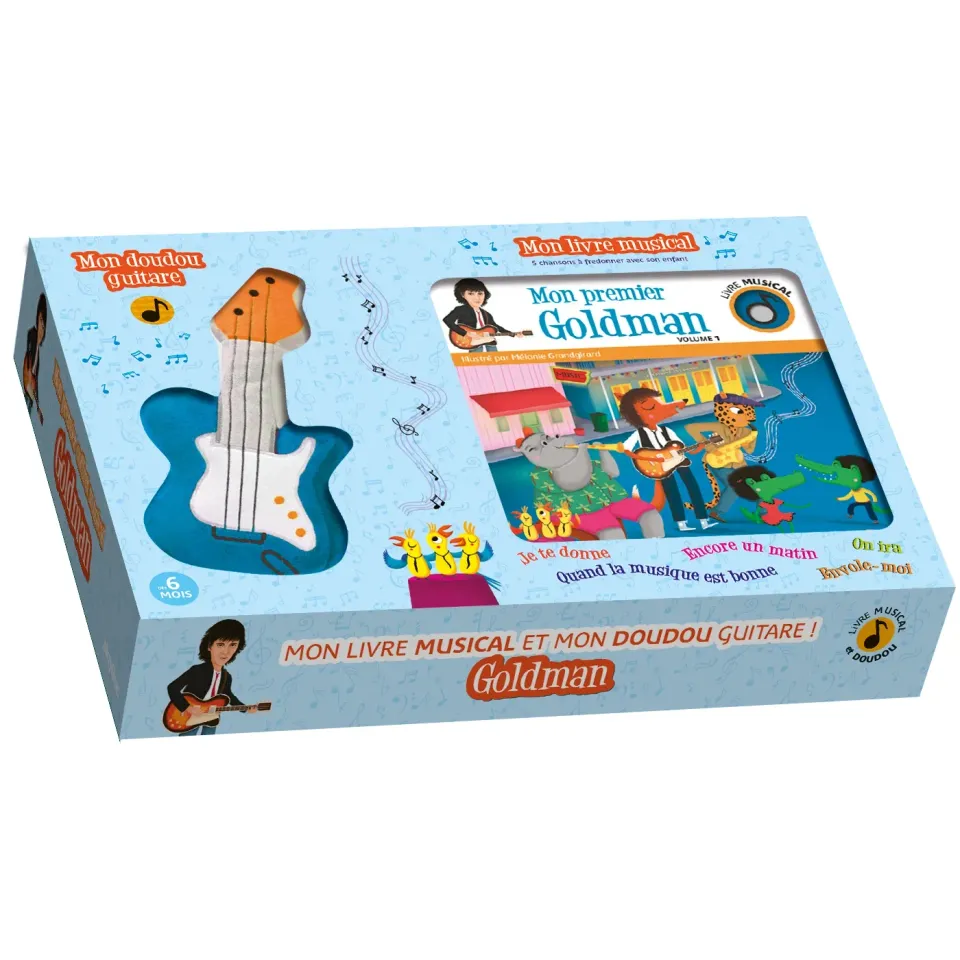 Frigobloc Goldman coffret musical livre sonore + doudou guitare