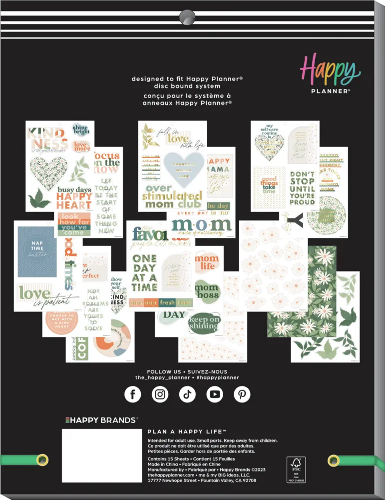 Happy Planner Apricot & Sage Mom stickers grand 97 floral doré