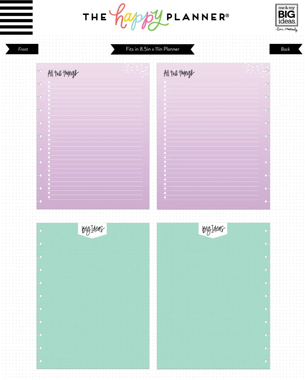 Happy Planner Colored Fill Paper recharge BIG 40 feuilles