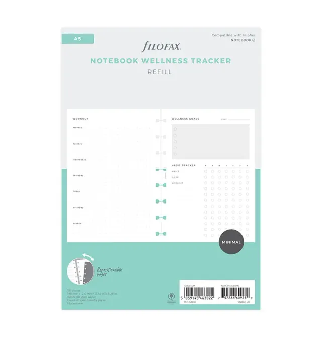 Filofax Recharge Notebook A5 Wellness Tracker 56 feuilles