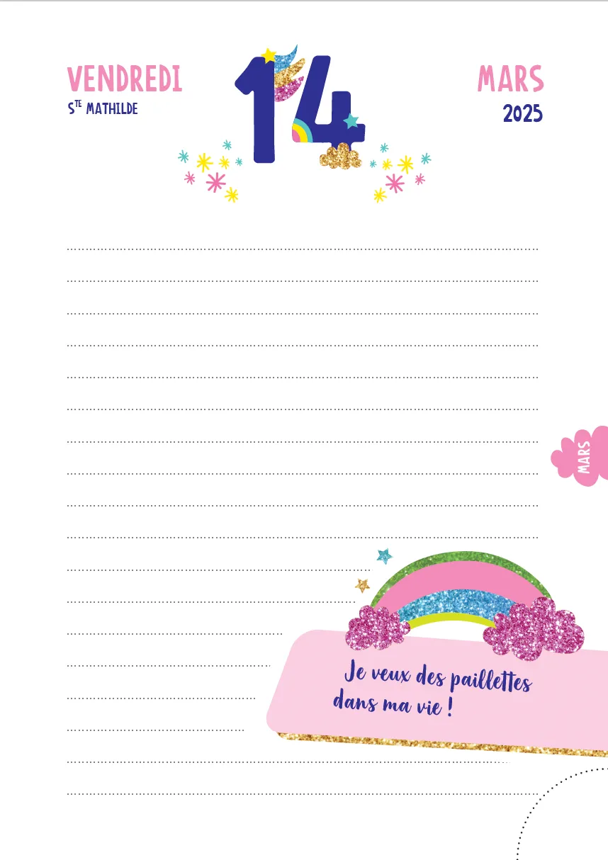 Frigobloc Paillettes et Licornes 2024-2025 agenda créatif