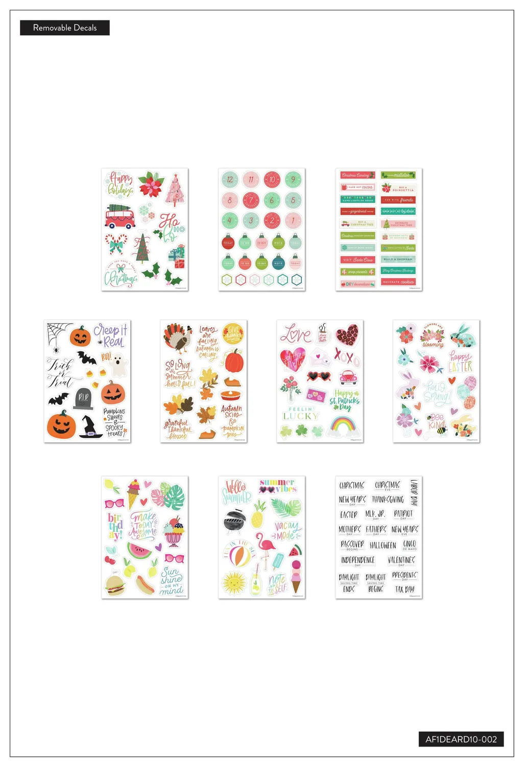Happy Planner Seasonal decals effaçables 172 pièces