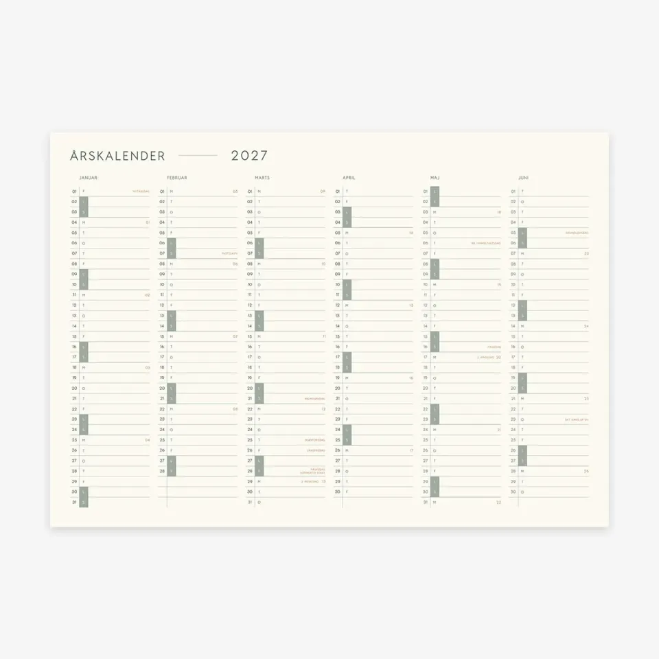 Kartotek Kalender 2027 calendrier mural A3 danois