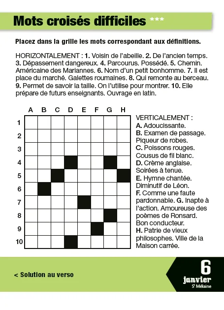 Frigobloc Mots croisés 365 jours calendrier à bloc jeux