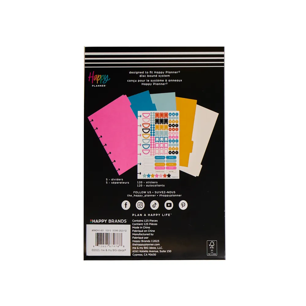 Happy Planner Happy Brights Mini intercalaires plastique 6 pièces couleur