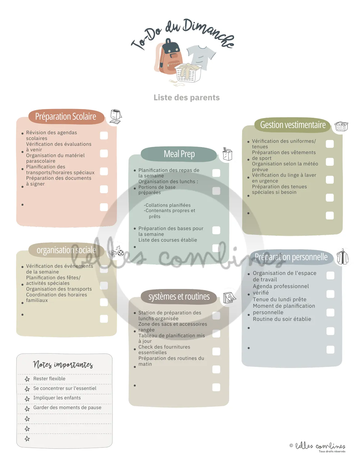 Les Belles Combines To-do list du dimanche fiche famille française