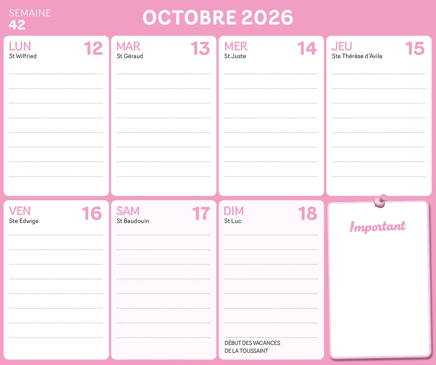Frigobloc Hebdomadaire 2027 calendrier familial sept 2026-déc 2027 aimanté
